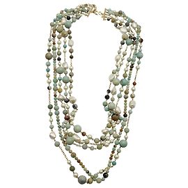 Collier Kenneth Jay Lane Collier à cinq rangs de perles d'amazonite multicolore en métal plaqué or Doré