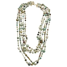 Kenneth Jay Lane-Collier Kenneth Jay Lane Collier à cinq rangs de perles d'amazonite multicolore en métal plaqué or-Doré