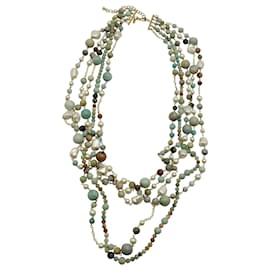 Kenneth Jay Lane-Kenneth Jay Lane Necklace Five-Row Multicolor Amazonite Beaded Necklace in Gold-plated Metal-Golden