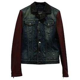 Dsquared2-Dsquared2 Contrast Leather Sleeve Denim Jacket in Multicolor Cotton-Other,Python print