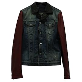 Dsquared2-Dsquared2 Giacca in Denim con maniche in Pelle a Contrasto in Cotone Multicolor-Altro,Stampa python