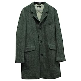 Loro Piana-Loro Piana Trench-coat ceinturé en tweed à chevrons en laine grise-Gris