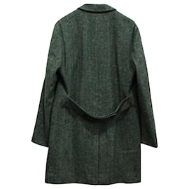 Loro Piana-Gabardina de lana gris con cinturón de tweed en espiga Loro Piana-Gris