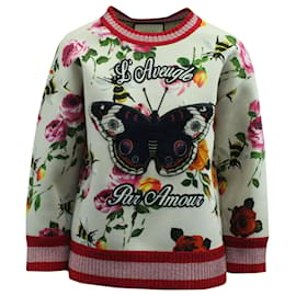 Gucci-Gucci Floral Sweater with Butterfly Design in Multicolor Cotton-Multiple colors