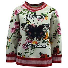 Gucci Pull à fleurs avec motif papillon en coton multicolore Multicolore