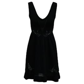 Sandro-Sandro Paris Sleeveless Lace Trimmed Short Dress in Black Polyamide-Black