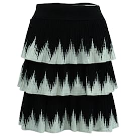 Maje-Maje Julia Tiered Skirt in Black and White Polyester Viscose-Black