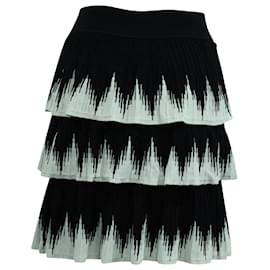 Maje-Maje Julia Tiered Skirt in Black and White Polyester Viscose-Black