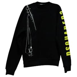 Dsquared2-Dsquared Bedrucktes Sweatshirt mit Kette aus schwarzer Baumwolle-Schwarz