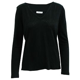 Sandro Bluse aus Leinen/Seide mit V-Ausschnitt Schwarz
