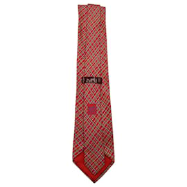 Hermès-Cravate Hermès Géométrique en Soie Rouge-Rouge