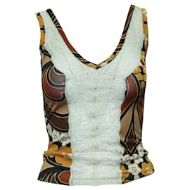 D&G-Brown Print Top with Embroidery-Brown