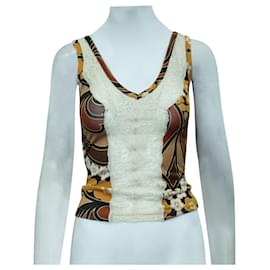 D&G-Brown Print Top with Embroidery-Brown