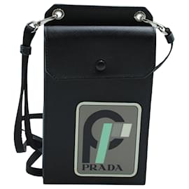 Prada-Funda para teléfono con parche del logo de Prada en cuero negro-Negro