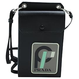 Prada Logo Patch Phone Case in Black Leather Black