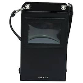 Prada-Étui pour téléphone Prada Logo Patch en cuir noir-Noir