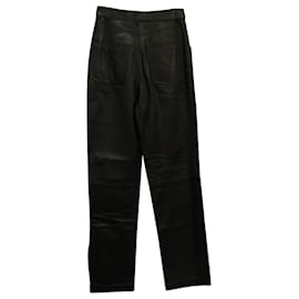 Iro-Iro Heim Pleated Straight Leg Pants in Black Leather -Black