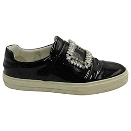 Roger Vivier- Roger Vivier Crystal Buckle Sneakers  in Black Patent Leather-Black