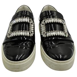 Roger Vivier- Roger Vivier Crystal Buckle Sneakers  in Black Patent Leather-Black