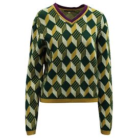 Alexa Chung Dreifarbiger Pullover mit V-Ausschnitt aus grüner Wollmischung Grün