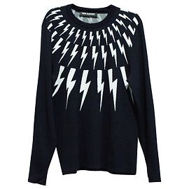 Neil Barrett Bolt Knit-Pullover mit Fair-Isle-Muster aus schwarzem Polyester Schwarz