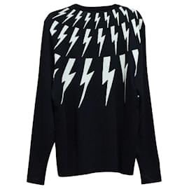 Neil Barrett-Neil Barrett Fair Isle Bolt Knit Sweater in Black Polyester-Black