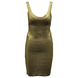 Herve Leger-Herve Leger scoop Neck Bandage Foil Dress in Gold Rayon-D'oro
