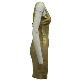 Herve Leger-Herve Leger Bandage-Folienkleid mit U-Ausschnitt in Gold-Rayon-Golden