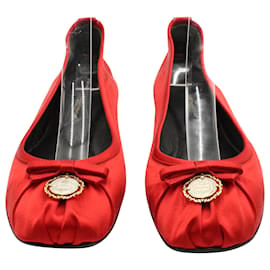 Dolce & Gabbana-Sapatilhas de Ballet Dolce & Gabbana com Charme em Cetim Vermelho-Vermelho
