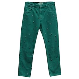 Isabel Marant Etoile-Isabel Marant Etoile Jean clouté perlé en coton vert-Vert