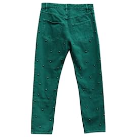 Isabel Marant Etoile-Isabel Marant Etoile Pearl Studded Jeans in Green Cotton-Green