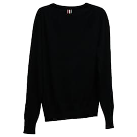 Thom Browne-Thom Browne Crewneck Knit Sweater in Black Wool-Black