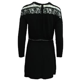 Sandro-Sandro Paris Robe Epaule Dentelle en Viscose Noire-Noir