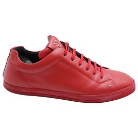 Fendi Baskets Faces en Cuir Rouge Rouge