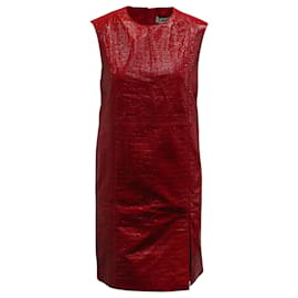 MSGM Crocodile Effect Shift Dress in Red Polyurethane Red