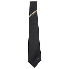 Fendi Striped Detail Tie in Black Silk Black