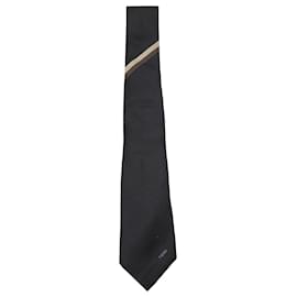 Fendi-Fendi Striped Detail Tie in Black Silk-Black