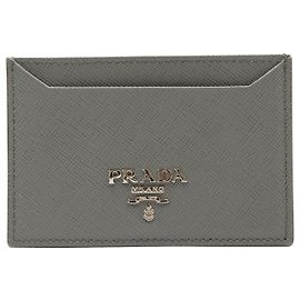 Prada Flat Business Card Holder in Grey Saffiano Leather Grey