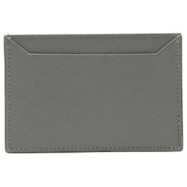 Prada-Prada Flat Business Card Holder in Grey Saffiano Leather-Grey
