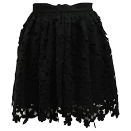 Msgm-MSGM Laser Cut Floral Skirt in Black Polyamide-Black