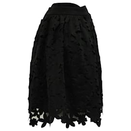 Msgm-MSGM Laser Cut Floral Skirt in Black Polyamide-Black