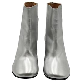 Maison Martin Margiela-Maison Margiela Ankle Boots in Silver Metallic Leather-Silvery,Metallic