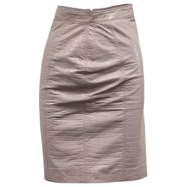 Msgm-MSGM Crocodile Effect Pencil Skirt in Pink Cotton-Pink