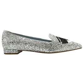 Chiara Ferragni Pointed Toe Glitter Silver Flats Silvery Metallic
