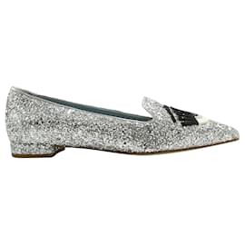 Chiara Ferragni-Zapatos planos plateados brillantes con punta en punta-Plata,Metálico