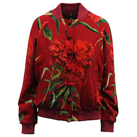 Dolce & Gabbana-Dolce & Gabbana Bomber Floral en Viscose Rouge-Rouge