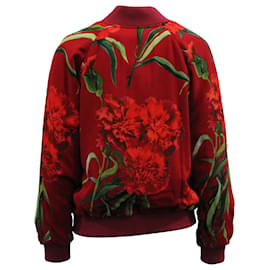 Dolce & Gabbana-Dolce & Gabbana Floral Bomber Jacket in Red Viscose-Red