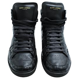 Saint Laurent-Saint Laurent Faux Croc-Embossed High-Top Sneaker in Black Leather-Black