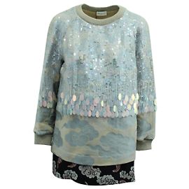 Top de manga comprida Dries Van Noten Cloud Pattern com bordado em algodão multicolorido Multicor