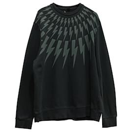 Neil Barrett-Neil Barrett Sweat Fair Isle Thunderbolt Print en Coton Gris-Gris